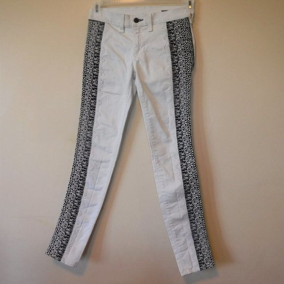Rag & Bone Split Skinny Off White Black Lace Embroidered Jeans sz 25 W1534O026 - Picture 2 of 14